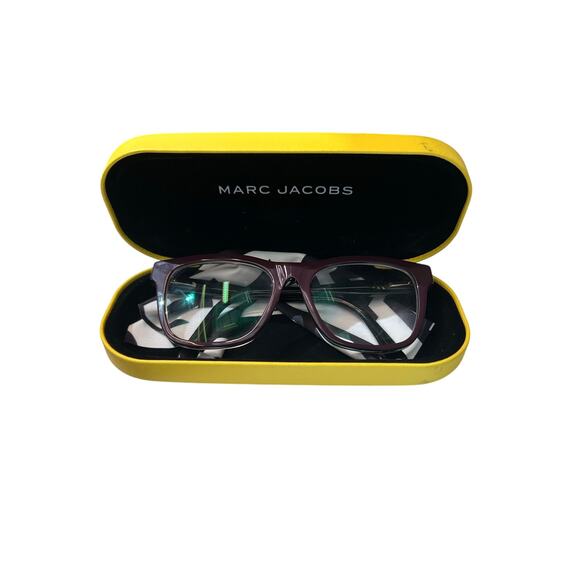Marc Jacobs purple glasses frames with lenses yellow case, cleaning cloth. main image 4